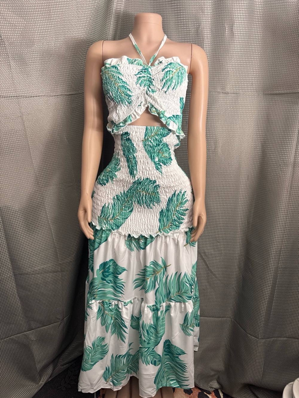 Green Leaf Smocked Cutout Maxi Dress - Women
